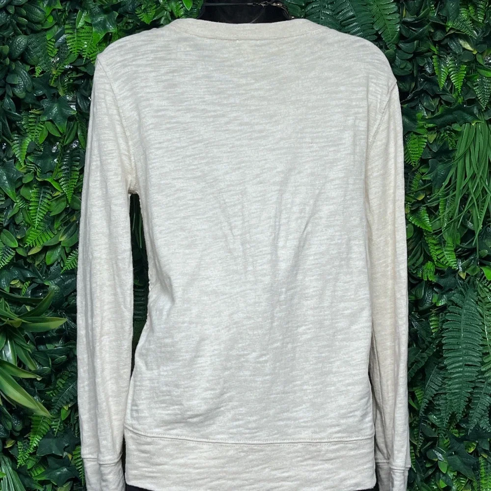 J. Crew Sweatshirt Small Cream Lace Front Crew Neck Long Sleeve Top Women 3335 - Picture 7 of 8